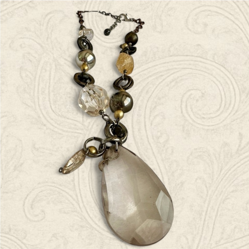 Crystal Tear Drop Beaded Statement Necklace - image 1